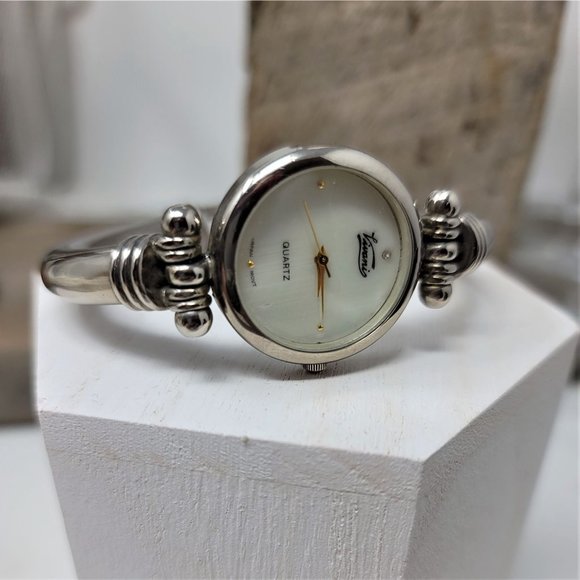 Heavy Bangle Bracelet Watch Vivani Silver MOP Face Mother of Pearl - Picture 3 of 8